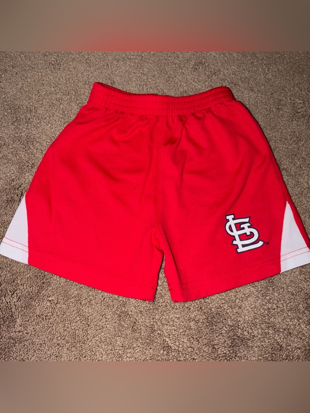 MLB Red Kids' Shorts with White Side Panels and Team Logo